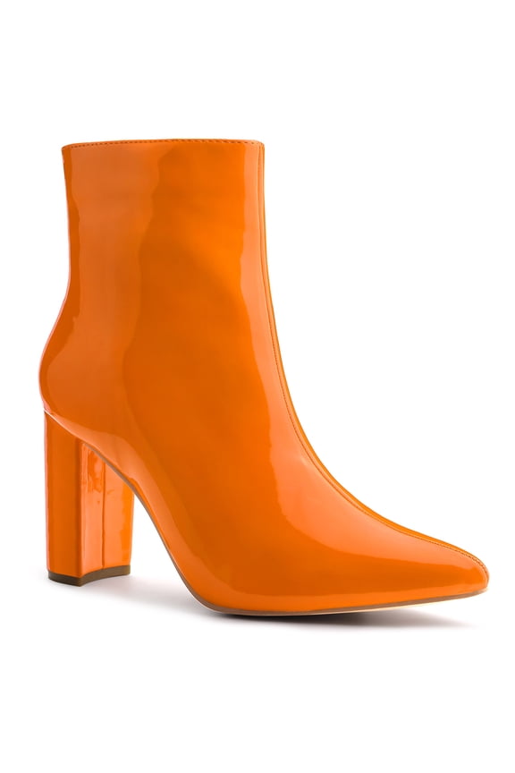 Valentine's Women's Boots Pointed Toe Zipper Patent Leather Ankle Chunky Boots Orange 6