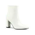 thumbnail image 1 of BLISSFUL STEP Women's Boots Pointed Toe Zipper Patent Leather Ankle Chunky Boots White 7, 1 of 8