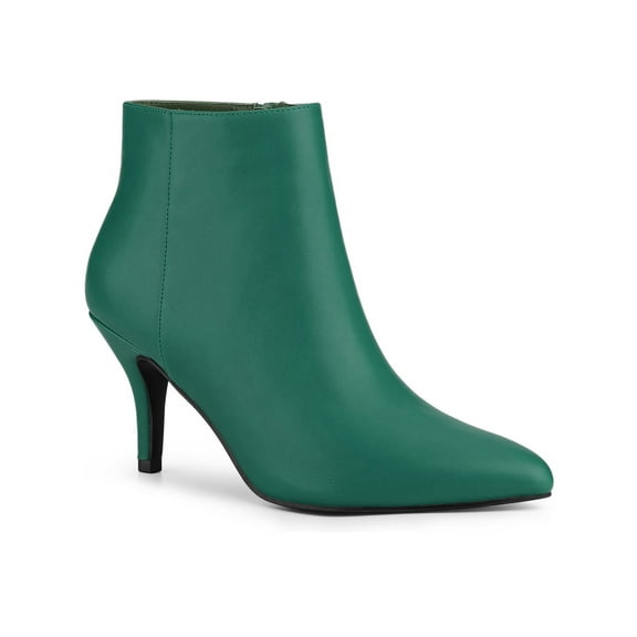BLISSFUL STEP Women's Pointed Toe Zipper Stiletto Heels Ankle Boots Green 7