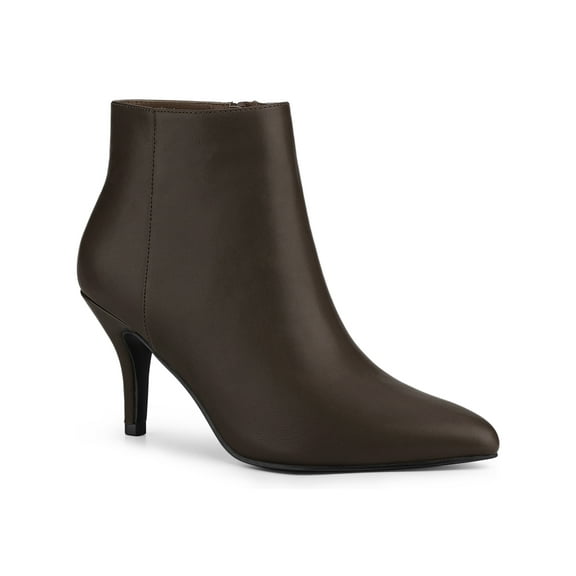 BLISSFUL STEP Women's Pointed Toe Zipper Stiletto Heels Ankle Boots Coffee 8