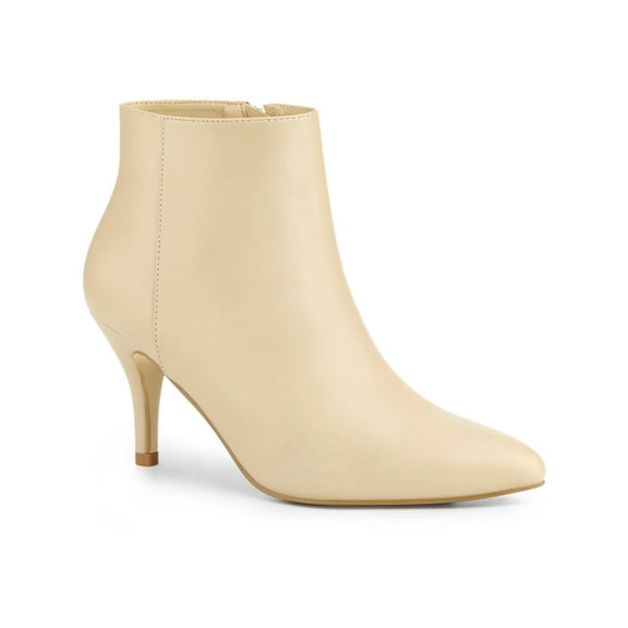 BLISSFUL STEP Women's Pointed Toe Zipper Stiletto Heels Ankle Boots Nude 9