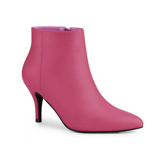 BLISSFUL STEP Women's Pointed Toe Zipper Stiletto Heels Ankle Boots Hot Pink 5.5
