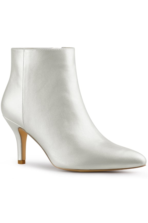 Women's Pointed Toe Zipper Stiletto Heels Ankle Boots Silver 5.5