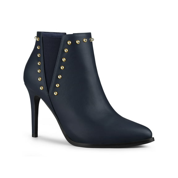 BLISSFUL STEP Women's Pointed Toe Zipper Stiletto High Heel Ankle Boots Navy Blue 6