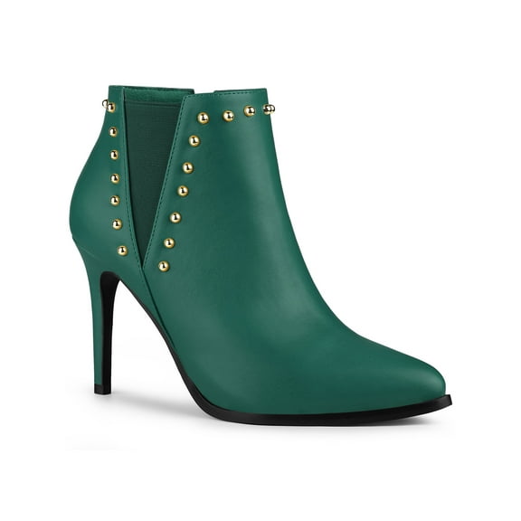 BLISSFUL STEP Women's Pointed Toe Zipper Stiletto High Heel Ankle Boots Emerald Green 9.5