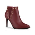 thumbnail image 1 of BLISSFUL STEP Women's Pointed Toe Zipper Stiletto High Heel Ankle Boots Burgundy 9.5, 1 of 8
