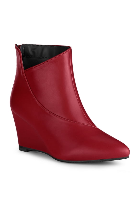 Women's Pointed Toe Zipper Wedge Heel Ankle Booties Red 8.5