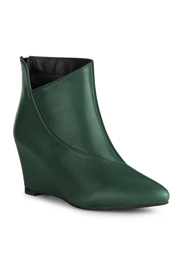 Women's Pointed Toe Zipper Wedge Heel Ankle Booties