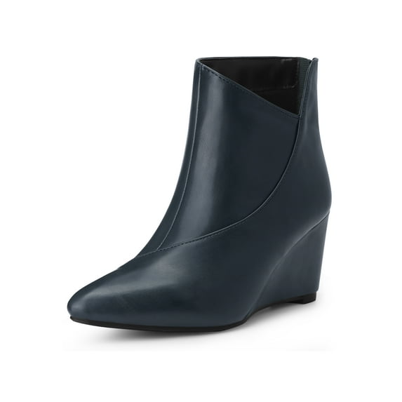 BLISSFUL STEP Women's Pointed Toe Zipper Wedge Heel Ankle Booties