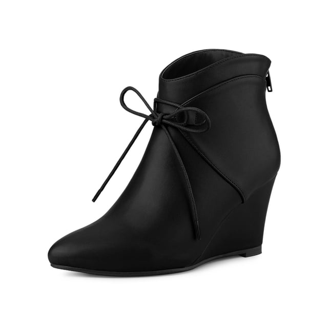 Whip Stitch Faux Leather Zipper Wedge Heel Ankle Boots