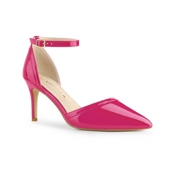 BLISSFUL STEP Women's Pointy Toe Ankle Strap Stiletto Heels Pumps Hot Pink 11