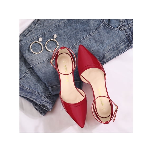 BLISSFUL STEP Women's Pointy Toe Ankle Strap Stiletto Heels Pumps Red 11