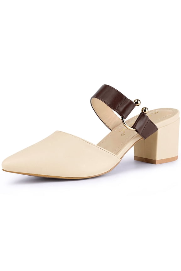 Women's Pointy Toe Block Heel Dress Mules Pumps Beige Pink 5