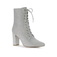 thumbnail image 1 of BLISSFUL STEP Women's Pointy Toe Block Heel Glitter Ankle Boots Silver 7, 1 of 8