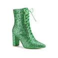 thumbnail image 1 of BLISSFUL STEP Women's Pointy Toe Block Heel Glitter Ankle Boots Green 5.5, 1 of 9
