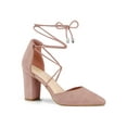 thumbnail image 1 of BLISSFUL STEP Outfit Women's Pointed Toe Block Heel Lace Up Pumps Dust Pink (Size 10), 1 of 7