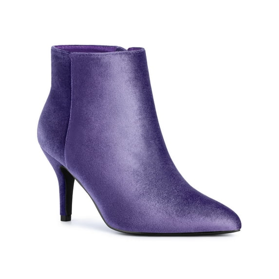 BLISSFUL STEP Women's Velvet Pointed Toe Stiletto Heel Ankle Boots Purple 8