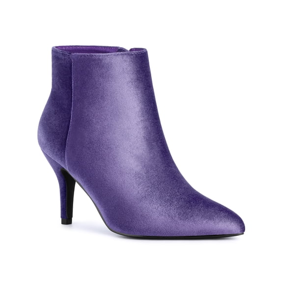 BLISSFUL STEP Women's Velvet Pointed Toe Stiletto Heel Ankle Boots Purple 9