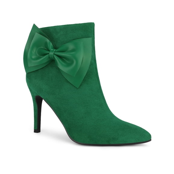 BLISSFUL STEP Women's Ankle Boots Faux Suede Bow Decor Stiletto Heel Pointed Toe Side Zip Booties  Emerald Green 10