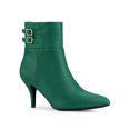 thumbnail image 1 of BLISSFUL STEP Women's Pointy Toe Buckle Stiletto Heels Ankle Boots Green 8, 1 of 7