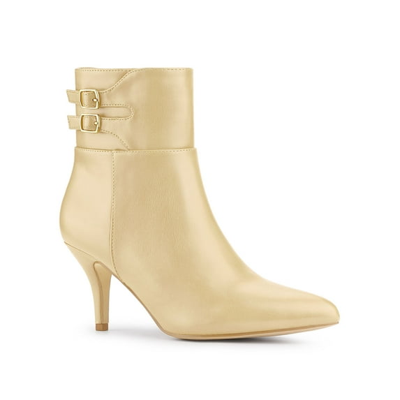 BLISSFUL STEP Women's Pointy Toe Buckle Stiletto Heels Ankle Boots