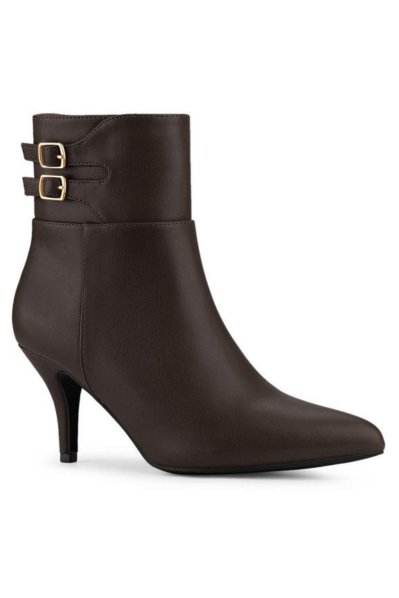 Women's Pointy Toe Buckle Stiletto Heels Ankle Boots
