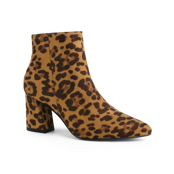 Allegra K Women's Pointy Toe Chunky Heels Ankle Boots Leopard (Size 6.5)