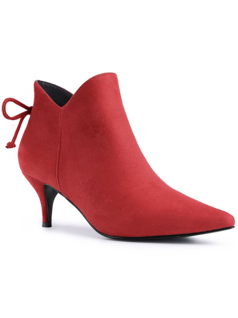 BLISSFUL STEP Women's Pointy Toe Kitten Heel Ankle Booties Bright