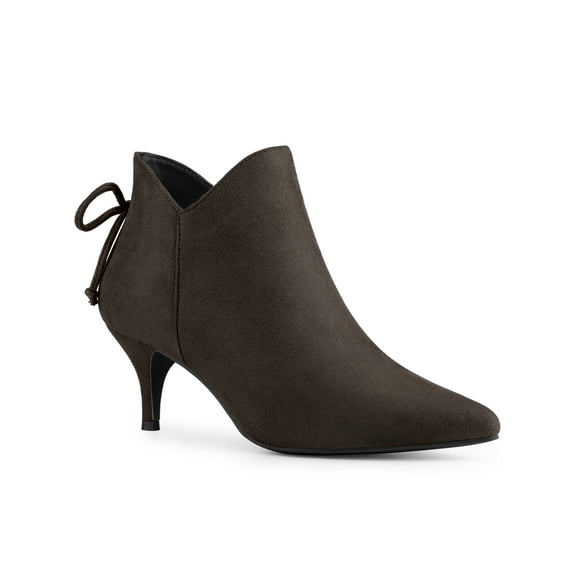 BLISSFUL STEP Women's Ankle Boots Pointed Toe Kitten Heel Faux Suede Dress Side Zipper Boots Coffee 8