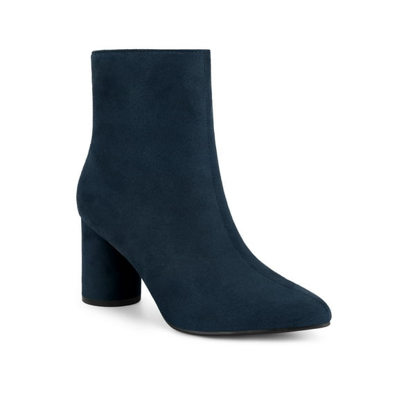 BLISSFUL STEP Women's Pointy Toe Side Zip Block Heel Ankle Boots Navy Blue 5.5
