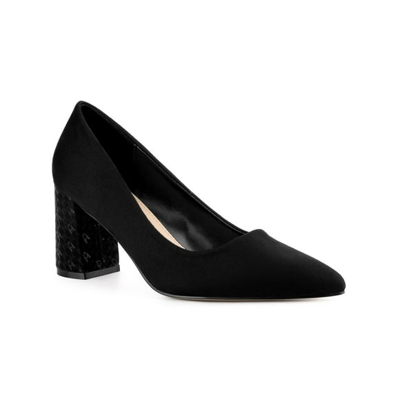 BLISSFUL STEP Women's Shoes Pointy Toe Slip-on Faux Suede Block Heel Pumps  Black 7