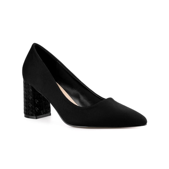 BLISSFUL STEP Women's Shoes Pointy Toe Slip-on Faux Suede Block Heel Pumps  Black 5