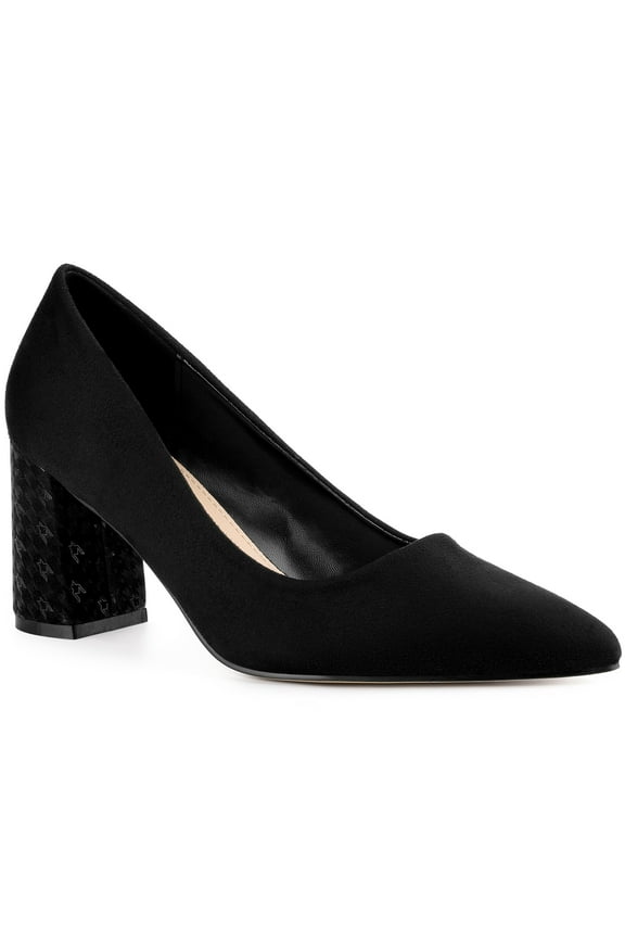 Women's Shoes Pointy Toe Slip-on Faux Suede Block Heel Pumps Black 5