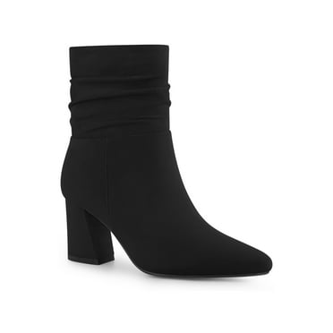 Allegra K Women's Pointy Toe Slouches Zipper Block Heel Ankle Boots Black 7