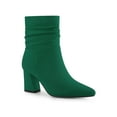 thumbnail image 1 of BLISSFUL STEP Women's Ankle Boots Slouch Pointy Toe Chunky Heel Side Zip Faux Suede Booties Green 7, 1 of 7