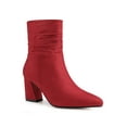 thumbnail image 1 of BLISSFUL STEP Women's Ankle Boots Slouch Pointy Toe Chunky Heel Side Zip Faux Suede Booties Red 6, 1 of 8