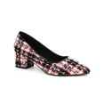 thumbnail image 1 of BLISSFUL STEP Women's Pointy Toe Tweed Plaid Knitted Printing Block Heels Pumps Red Black 10, 1 of 7