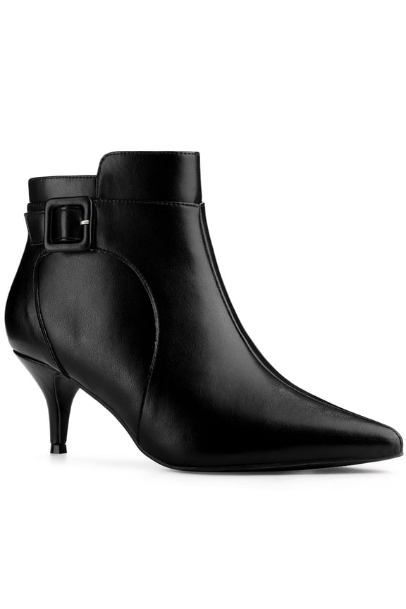 Women's Heels Kitten Heel Pointy Toe Side Zip Buckle Decor Ankle Booties Black 8