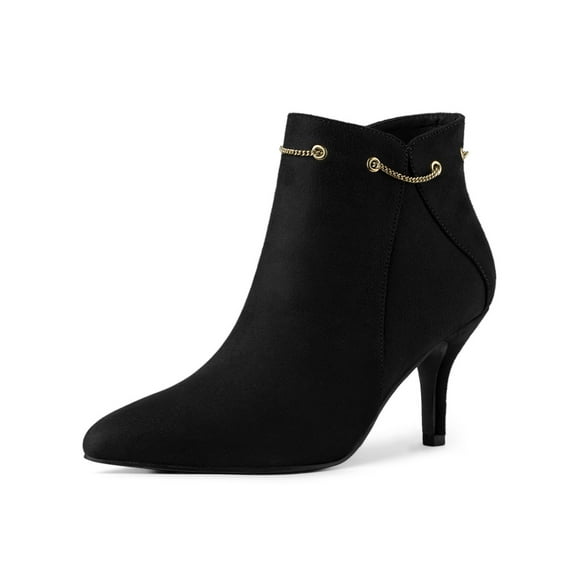 BLISSFUL STEP Women's Pointy Toe Zipper Stiletto Heeled Ankle Booties