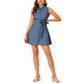 thumbnail image 1 of INSPIRE CHIC Women's Polk Dots Elegant High Waist Button Front A-Line Sleeveless Shirt Dress Blue XS, 1 of 6