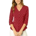 thumbnail image 1 of INSPIRE CHIC Valentine's Day Women's Blouse V Neck 3/4 Sleeves Polka Dots Button Front Top S Red, 1 of 8