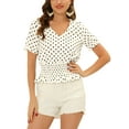 thumbnail image 1 of Allegra K Women's Polka Dots Blouse V Neck Ruffle Short Sleeve Smocked Top, 1 of 6