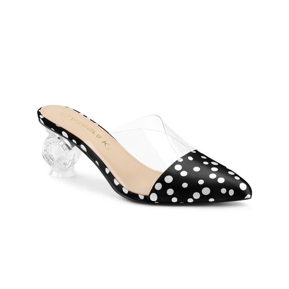 BLISSFUL STEP Women's Polka Dots Clear Block Heels Slides Mules