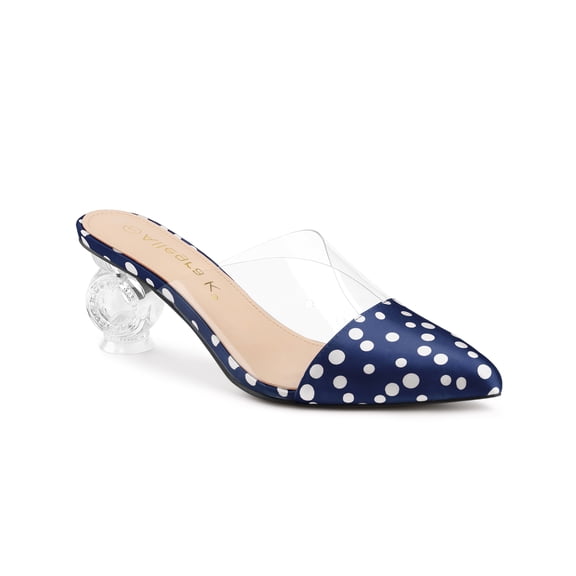BLISSFUL STEP Women's Polka Dots Clear Block Heels Slides Mules
