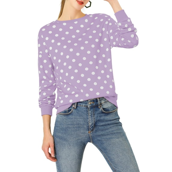 INSPIRE CHIC Women's Polka Dots Crew Neck Drop Shoulder Long Sleeves Knit Sweatshirt S Purple