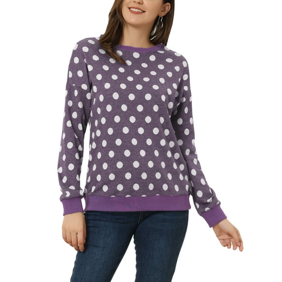 INSPIRE CHIC Women's Polka Dots Crew Neck Drop Shoulder Long Sleeves Knit Sweatshirt XL Dark Purple