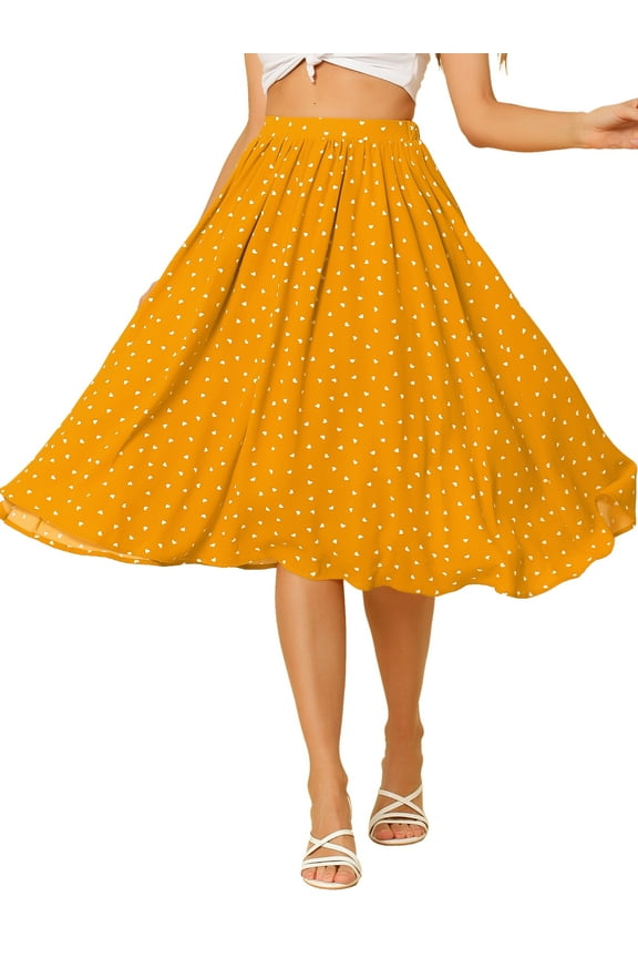 Women's Polka Dots Elastic Waist Flowy A-Line Midi Pleated Skirt