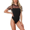 thumbnail image 1 of INSPIRE CHIC Women's Polka Dots Mesh Sheer Short Sleeve Skinny Party Bodysuit Top XS Black, 1 of 6