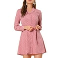 thumbnail image 1 of INSPIRE CHIC Women's Polka Dots Notched Lapel V Neck Button Up Shirt Dress M Pink White Heart Print, 1 of 7