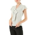 thumbnail image 1 of INSPIRE CHIC Women's Blouse Polka Dots Tie Neck Ruffled Cap Sleeve Wear-to-Work Top XS White, 1 of 8